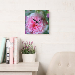 Hollyhock Roze Foto Vierkante Klok