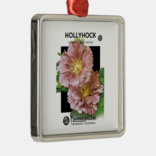 Hollyhock Seed Packet Metalen Ornament (Rechts)