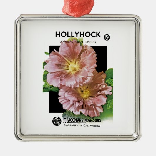 Hollyhock  Seed Packet Metalen Ornament (Voorkant)
