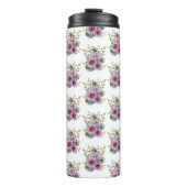 Hollyhocks and Blue Flowers with Bumble BEES Thermosbeker (Voorkant)