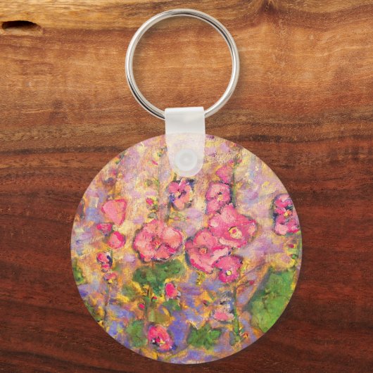 hollyhocks bloeien sleutelhanger (Voorkant)