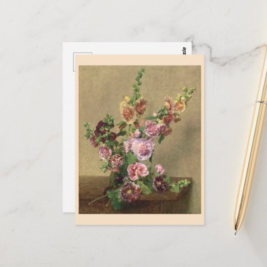 Hollyhocks Briefkaart (Voorkant / Achterkant in situ)