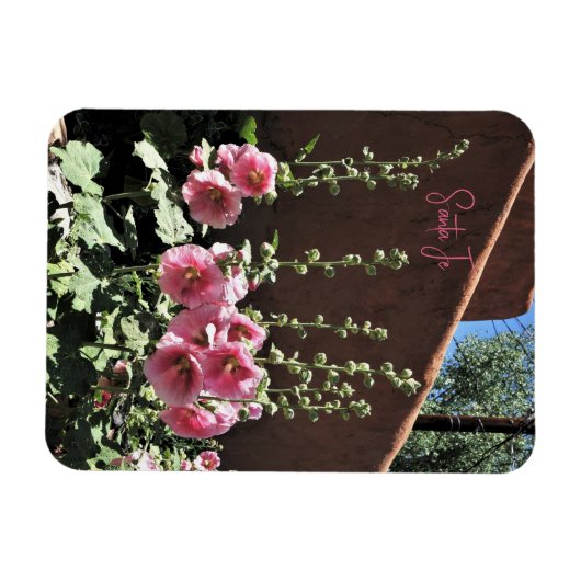 Hollyhocks en Adobe Santa Fe New Mexico Magnet Magneet (Horizontaal)