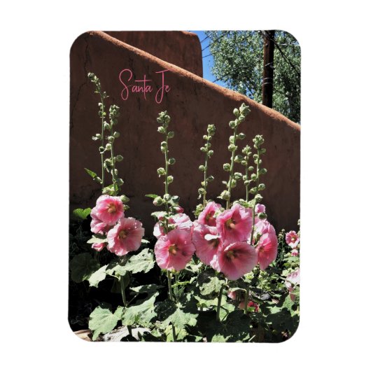Hollyhocks en Adobe Santa Fe New Mexico Magnet Magneet (Verticaal)
