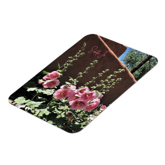 Hollyhocks en Adobe Santa Fe New Mexico Magnet Magneet (Linkerzijde)