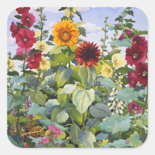 Hollyhocks en Sunflower 2005 Vierkante Sticker