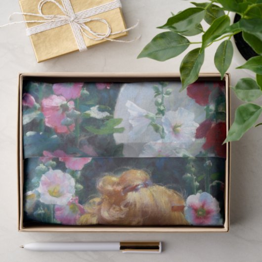 Hollyhocks en Sunlight Charles Curran Tissuepapier (Geschenk)