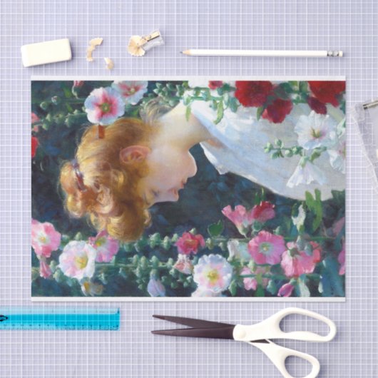 Hollyhocks en Sunlight Charles Curran Tissuepapier (Craft)