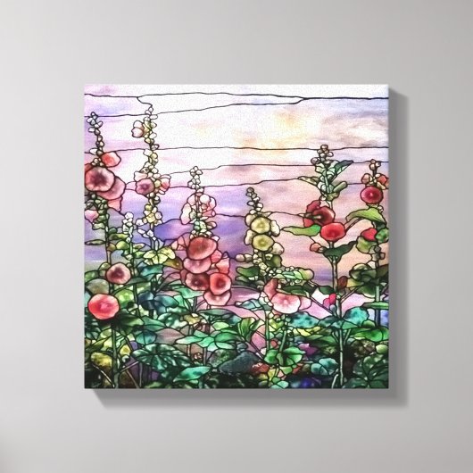 Hollyhocks  Floral Tiffany Glas in lood Canvas Afdruk (Voorkant)