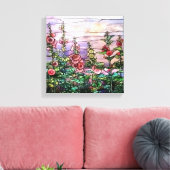Hollyhocks  Floral Tiffany Glas in lood Canvas Afdruk (Insitu (Woonkamer))