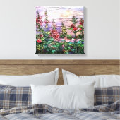 Hollyhocks  Floral Tiffany Glas in lood Canvas Afdruk (Insitu (Slaapkamer))