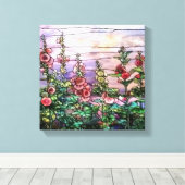 Hollyhocks  Floral Tiffany Glas in lood Canvas Afdruk (Insitu (Houten vloer))