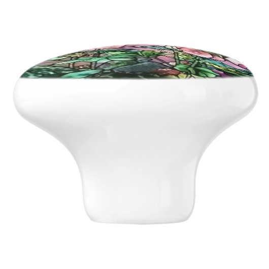 Hollyhocks Floral Tiffany Glas in lood Keramische Knop (Zijkant)