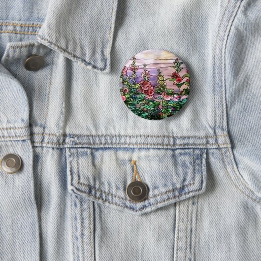 Hollyhocks  Floral Tiffany Glas in lood Ronde Button 5,7 Cm (In situ)