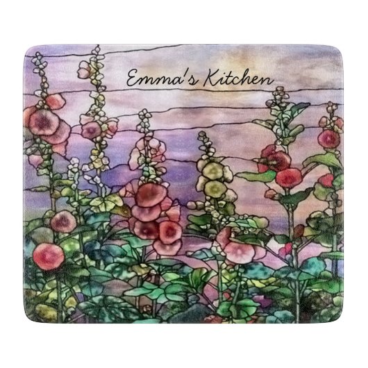 Hollyhocks Floral Tiffany Glas in lood Snijplank (Voorkant)