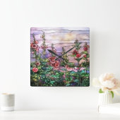 Hollyhocks Floral Tiffany Glas in lood Vierkante Klok (Huis)