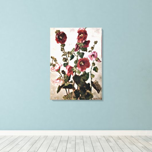 Hollyhocks - Max Weyl schilderij Canvas Afdruk (Insitu (Houten vloer))