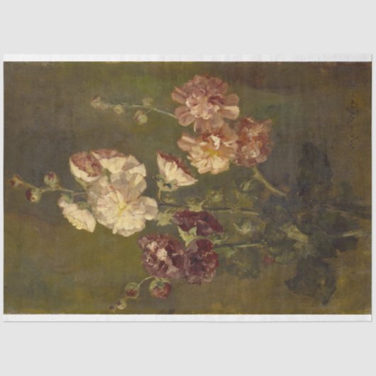 Hollyhocks  Oil op Canvas Tissuepapier (Voorkant)