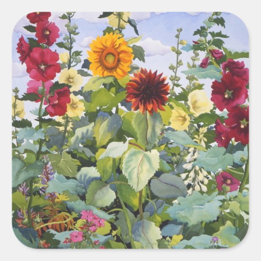 Hollyhocks & Sunflowers 2005 Vierkante Sticker (Voorkant)