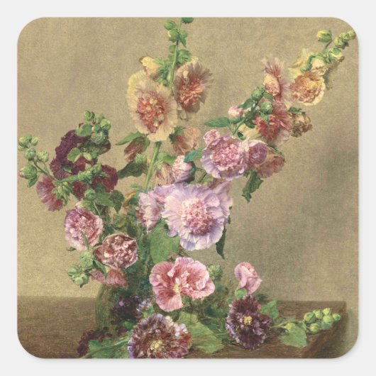 Hollyhocks Vierkante Sticker (Voorkant)