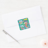 Hollyhocks Waterverf Flowers Vierkante Sticker (Envelop)