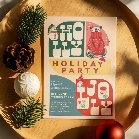 HollyJolly Retro Geometrisch Patroon Kerstfeest Kaart