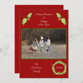 Hollykrans Rood Groen Gepersonaliseerde Foto Feestdagenkaart (Voorkant / Achterkant)