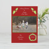 Hollykrans Rood Groen Gepersonaliseerde Foto Feestdagenkaart (Staand voorkant)