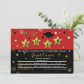 HOLLYWOOD AFSTUDEREN Afstuderen Red Gold Invitatio Kaart (Staand voorkant)