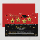 HOLLYWOOD AFSTUDEREN Afstuderen Red Gold Invitatio Kaart (Voorkant / Achterkant)