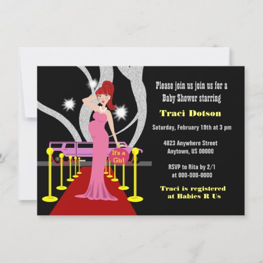 Hollywood Baby shower Invite girl Kaart (Voorkant)