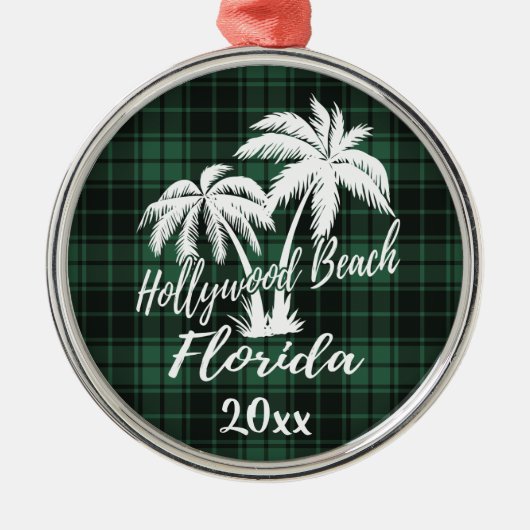 Hollywood Beach Florida Palm Tree Green Metalen Ornament (Voorkant)