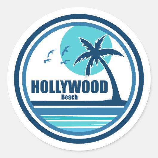 Hollywood Beach Florida Palm Tree Vogels Ronde Sticker (Voorkant)