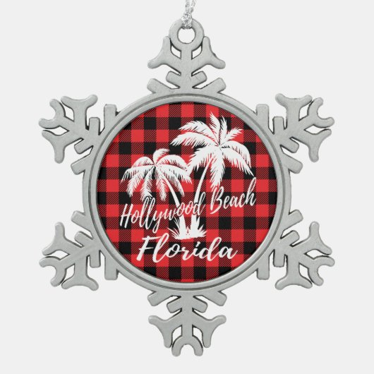 Hollywood Beach Florida Palm Trees Tin Sneeuwvlok Ornament (Voorkant)