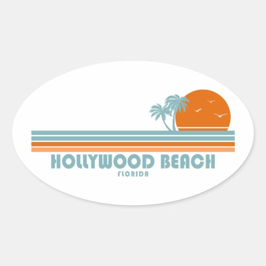 Hollywood Beach Florida Sun Palm Trees Ovale Sticker (Voorkant)