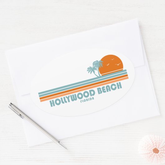 Hollywood Beach Florida Sun Palm Trees Ovale Sticker (Envelop)