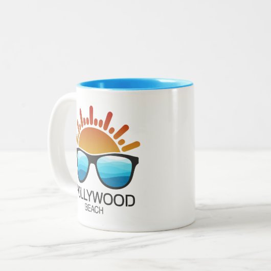 Hollywood Beach Florida Sunglasses Tweekleurige Koffiemok (Voorkant links)