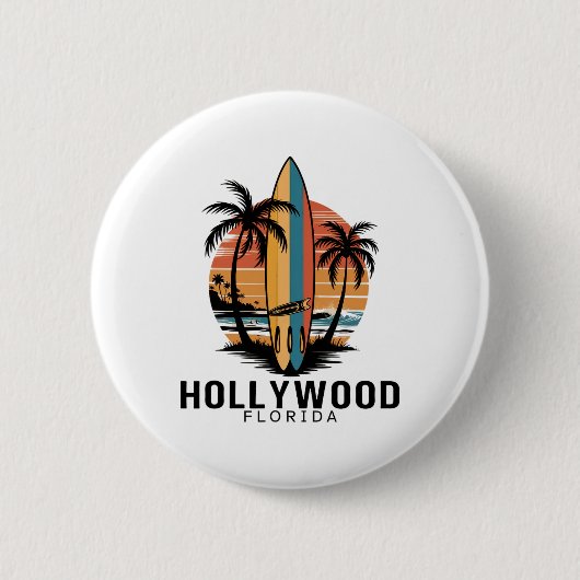 Hollywood Beach Florida Surfen Surfer Ronde Button 5,7 Cm (Voorkant)