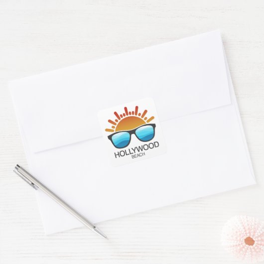 Hollywood Beach Florida Zonnebril Vierkante Sticker (Envelop)