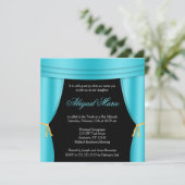 Hollywood Blauwgroen Blauw Gordijn Bat Mitzvah Squ Kaart (Staand voorkant)