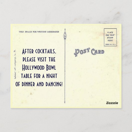 Hollywood Bowl Wedding Escort Kaart Briefkaart (Achterkant)