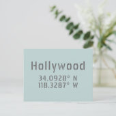 Hollywood breedtegraad lengtegraad briefkaart (Staand voorkant)