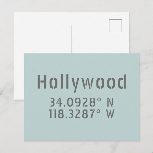 Hollywood breedtegraad lengtegraad briefkaart (Voorkant / Achterkant)