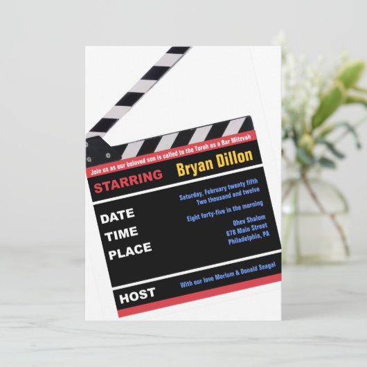 HOLLYWOOD BROADWAY MOVIES Bar Mitzvah Invite Kaart (Staand voorkant)