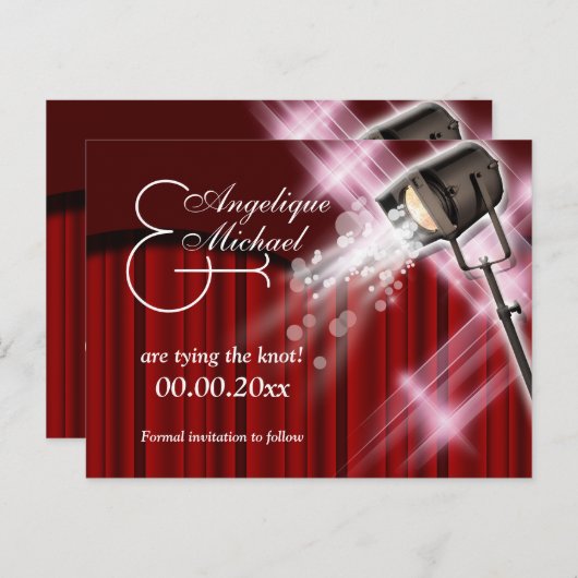 Hollywood bruiloft "save the date" rood zwart wit aankondigingskaart (Voorkant / Achterkant)