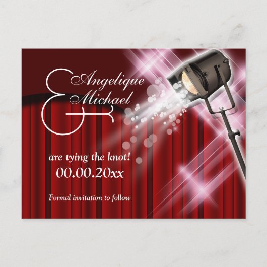 Hollywood bruiloft "save the date" rood zwart wit aankondigingskaart (Voorkant)