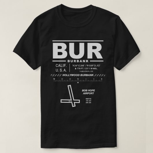 Hollywood Burbank Bob Hope Airport BUR T-shirt (Design voorkant)