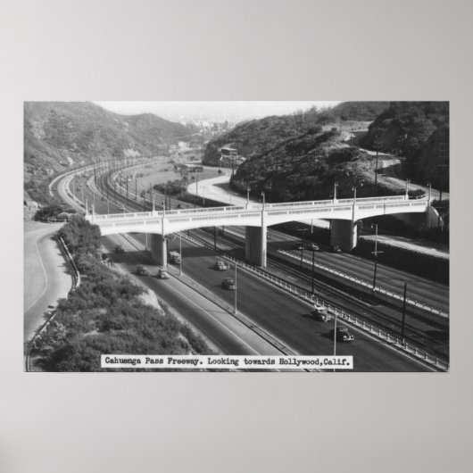 Hollywood, CA Cahuenga Pass Freeway Uitzicht Poster (Voorkant)