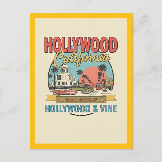 Hollywood, CA – Hollywood en Vine Retro Briefkaart (Voorkant)