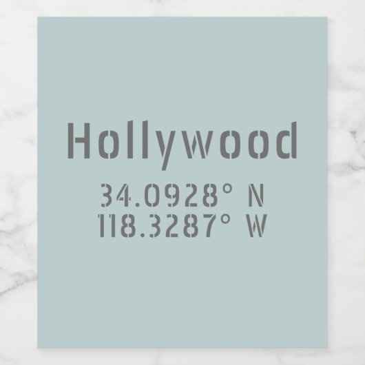 Hollywood CA Latitude Longitude Wijn Etiket (Enkel label)